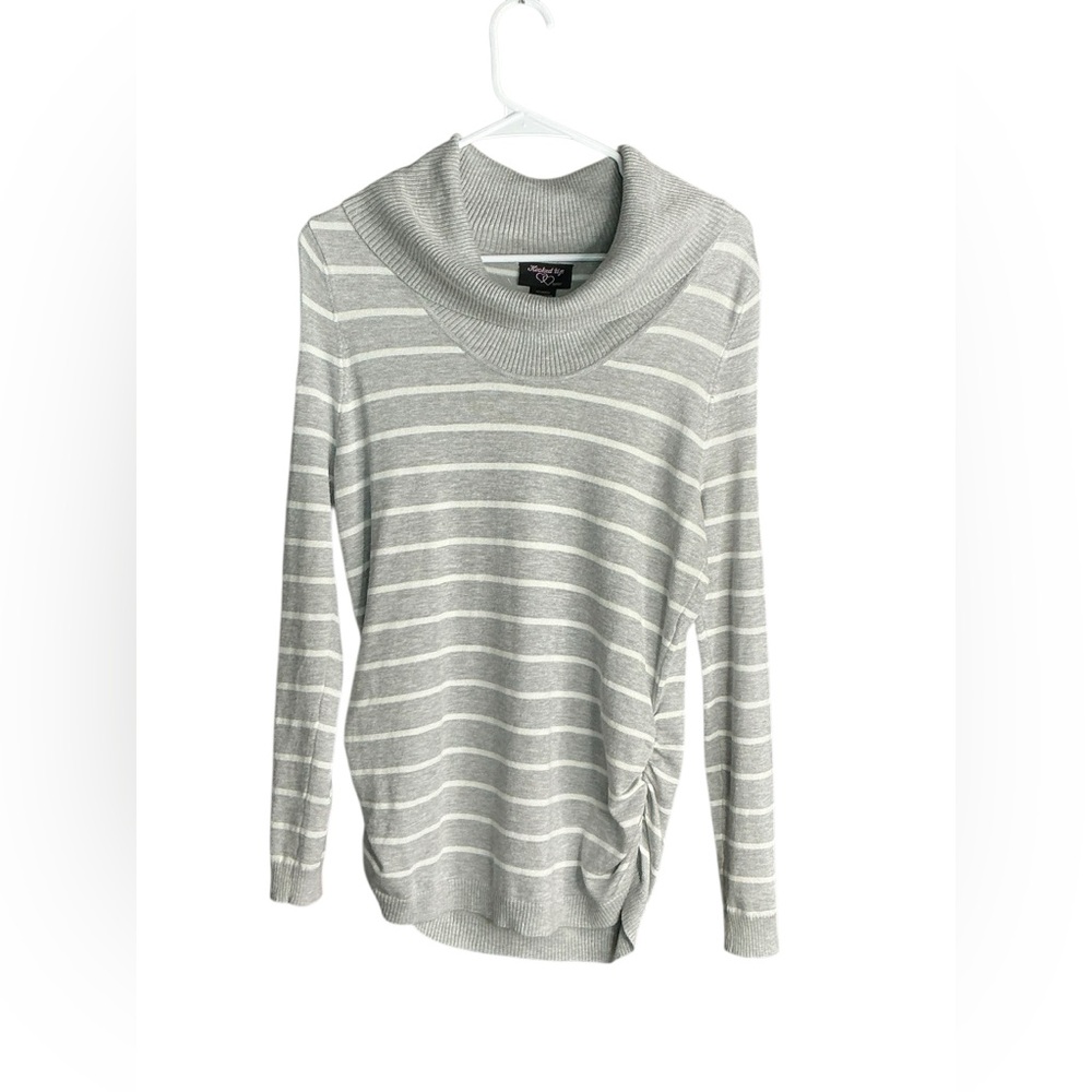 Hooked Up by IOT Light Gray Striped Cowl Neck Sweater